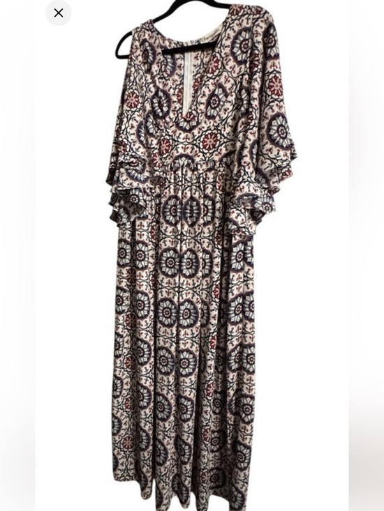Impressions Dresses & Skirts - Impressions Medallion Print Maxi Dress Blue Red Ruffle Bell Sleeve Large Boho